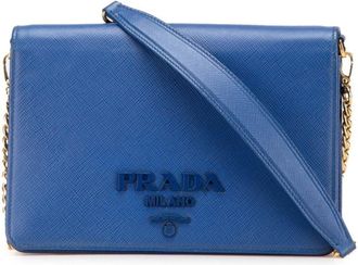 Prada Blue Leather Chain/Shoulder Wallet (Pre-Owned)