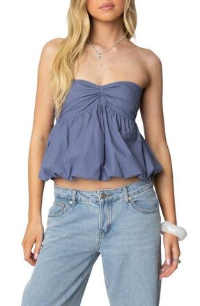 Edikted Serina Strapless Bubble Hem Top in Blue at Nordstrom, Size X-Small