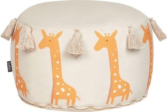 Beliani Puf redondo moderno de algodón funda decorativa extraíble impreso hecho a mano motivo jirafas beige Kartee