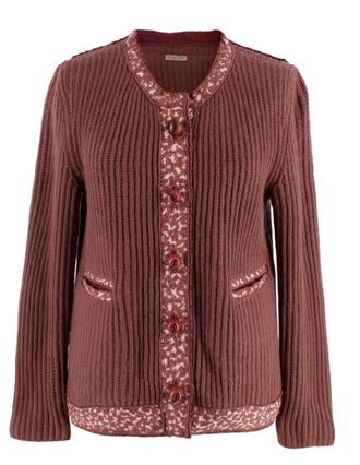 Bottega Veneta Ribbed Knit Dark Rose Cashmere Cardigan Size S