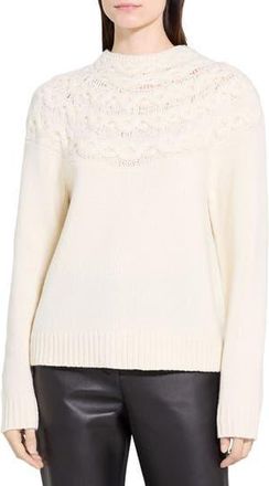 Theory Cable Stitch Yoke Wool & Cashmere Sweater in Ivory at Nordstrom Rack, Size Small