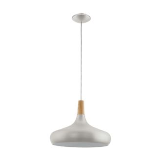 Loops Pendant Ceiling Light Colour Brushed Silver Shade Brown Wood Bulb E27 1x60W in Metallics