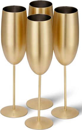 Oak & Steel 4-er Set bruchsichere Champagnergläser Steel Gold matte aus Edelstahl, 285 ml