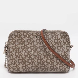 DKNY Dkny Brown/beige Signature Coated Canvas Dome Crossbody Bag