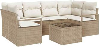 vidaXL Vidaxl - Conjunto De Sof&aacute; De Jard&iacute;n 7 Pcs Beige, Crema 55 X 55 X 37 Cm
