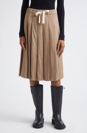 Moncler Microcheck Pleated Twill Skirt in Beige at Nordstrom, Size 44