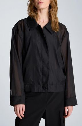 Kenneth Cole Sheer Sleeve Bomber Jacket in Black at Nordstrom, Size X-Large