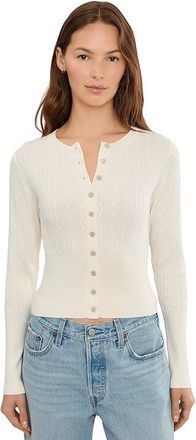 525 america Monroe High Rib Cable Cardigan Womens Sweater Egret : XL, Polyester/Viscose