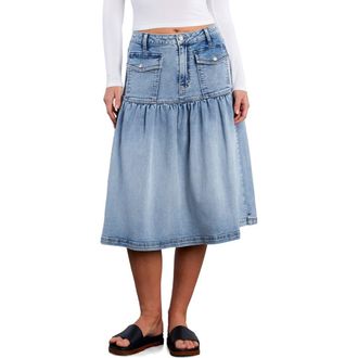 Wash Lab Denim Petal Flounce Denim Midi Skirt in Denim Dream at Nordstrom, Size 25