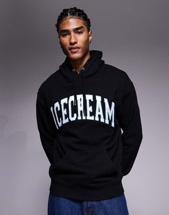 Icecream Felpa con cappuccio nera con stampa applicata stile college-Nero