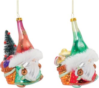 Melrose International Glass Santa Gnome Ornament (Set of 6) - Green, Red