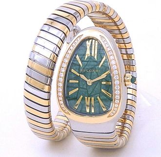 Bulgari Pre-owned Bvlgari Serpenti Tubogas Tadao Ando Summer Quartz Diamond Green Dial Ladies Watch 104002