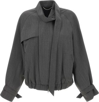 Victoria Beckham Bomberjack met sjaal - Dames - Zomerjassen - Grijs - M - Wol - Jassen
