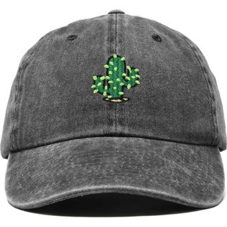 Dalix Cactus Embroidered Low Crown Cap in Washed Black at Nordstrom