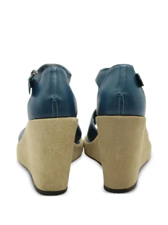 A.P.C. cross-straps wedge sandals - women - Leather/Leather/Leather - 36 - Blue