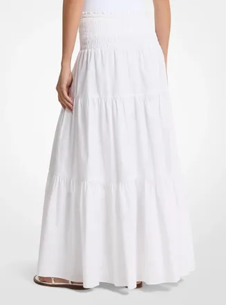 Michael Kors Smocked Cotton Poplin Tiered Maxi Skirt