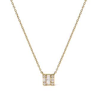 House of Brilliance 10K Yellow Gold 1/10 Cttw Round and Baguette Diamond Mosaic Composite Square 18 Inch Necklace (H-I Color, I1-I2 Clarity)