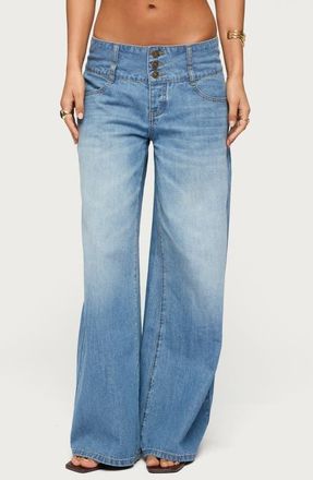Edikted Wide Waist Low Rise Baggy Jeans in Light-Blue at Nordstrom, Size X-Small