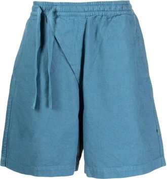 maharishi off centre-drawstring bermuda shorts - men - Hemp/Cotton - S - Blue