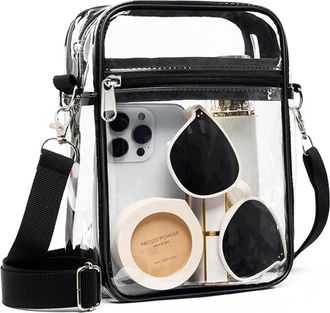 Generic Clear Crystal Crossbody Bag for Women, Transparent Stadium Approved Bag Purse Wallet with Front Pockets for Sports Concerts Festival (L Black)