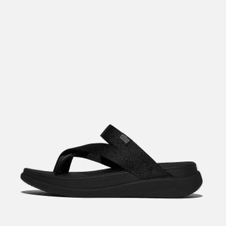 FitFlop Womens F-Mode Go Webbing Flatform Sling Toe-Post Sandals In All Black