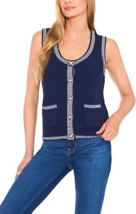 CeCe by Cynthia Steffe Contrast Detail Cotton Blend Sweater Vest in Classic Navy at Nordstrom Rack, Size Xx-Large