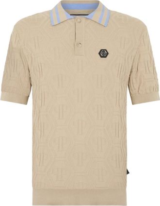 Philipp Plein Gebreid Polo T-shirt Jacquard Monogram - Heren - Polos - Beige - M - Wol - Tops