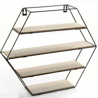 Trade Shop Trade Shop - Mensola Parete Esagonale 4 Mensole Ripiani Design Moderno Scaffale Legno Metallo