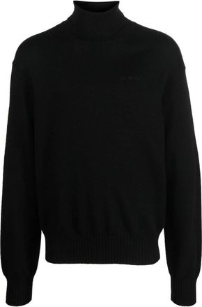 Off-white Zwarte wollen trui met hoge hals - Heren - Coltruien - Zwart - M - Wol - Truien & Vesten