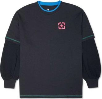 Converse Logo Printed Sweater Asia Sizing Black Blue 10022261-A01