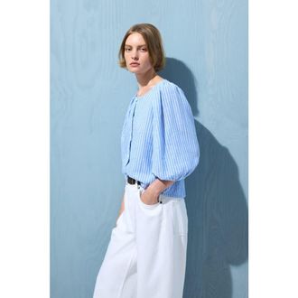 H&M Linen-blend Blouse in Light Blue/white Striped at Nordstrom, Size Xx-Large