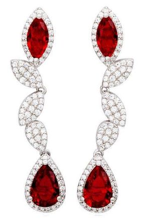 Suzy Levian Sterling Silver Sapphire & Lab Grown White Sapphire Drop Dangle Earrings in Red at Nordstrom Rack