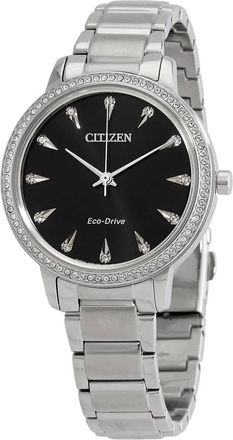 Citizen Eco-Drive Crystal Black Dial Stainless Steel Ladies Watch FE7040-53E