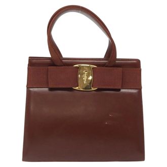 Ferragamo Convertible Vara Bow Tote Leather Brown Leather Handbag (Pre-Owned)