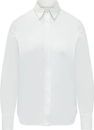 Brunello Cucinelli Shirt met monili - Dames - Overhemden - Wit - L - Katoen - Overhemden