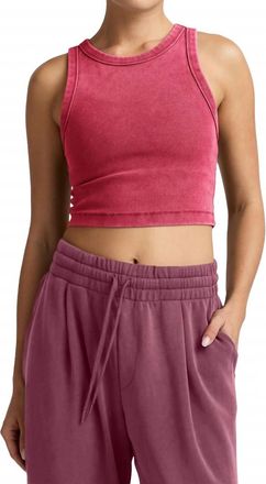 Beyond Yoga On Repeat Rib High Neck Cropped Tank Top In Washed Berry Red