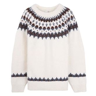 Generic Fairisle Jumper Women Casual Long Sleeve Jumpers Boyfriend Oversized Sweater Retro Streetwear Men Women Unisex Beige