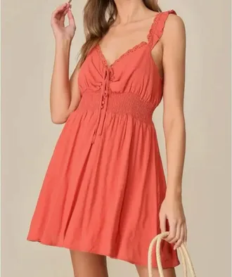 Lumiere Eyelet Ruffle Cami Dress In Coral