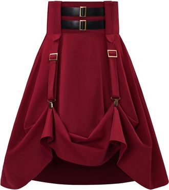 Generic Womens Steampunk Skirt High Waist Elastic Midi A-Line Gothic Skirt - Red - XXXL