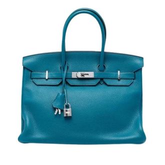 Herm&egrave;s Pre-owned Birkin 35 - Dames - Pre-owned - Blauw - Maat: ONE Size Zijde