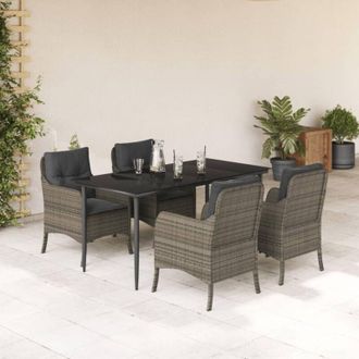 vidaXL Set Comedor De Jard&iacute;n 5 Piezas Con Cojines Rat&aacute;n Sint&eacute;tico Gris Vidaxl