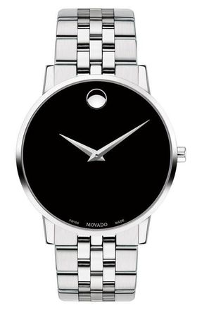 Movado Museum Dot Bracelet Watch, 40mm in Silver/Black/Silver at Nordstrom