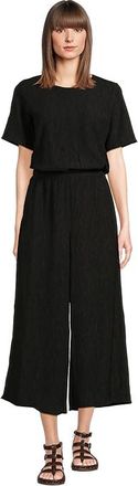 Eileen Fisher Woven Plisse Round Neck Wide Jumpsuit Womens Clothing Black : MD 23.5, Polyester/Spandex/Tencel