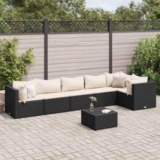 vidaXL Vidaxl - Set De Muebles De Jard&iacute;n Y Cojines 7 Pzas Rat&aacute;n Sint&eacute;tico Negro