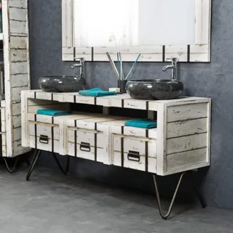Wanda Collection Wanda Collection - Mueble Para Lavabo Doble Loft Mindi Y Metal 160 Blanco