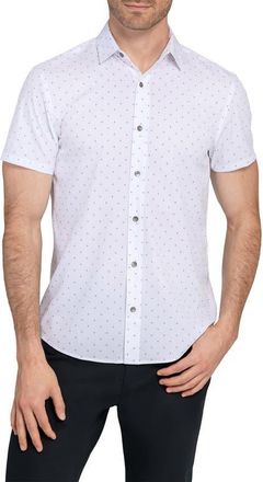 W.R.K Trim Fit Abstract Star Print Short Sleeve Performance Button-Up Shirt in White/black at Nordstrom, Size X-Large