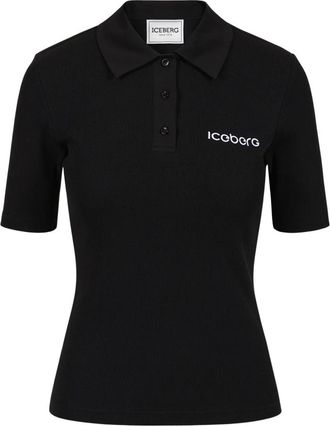 Iceberg Slim Ribgebreide Jersey Polo - Dames - Polos - Zwart - XS - Tops