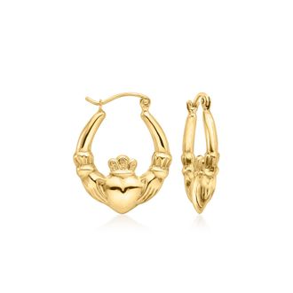 Canaria Canaria 10kt Yellow Gold Claddagh Hoop Earrings