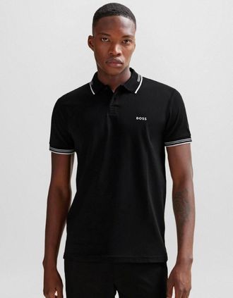 HUGO BOSS Mens BOSS Green Paul Mens Short Sleeve Polo Shirt With Contrast Tipping NOS - Black 001 - Size: 36