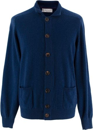 Brunello Cucinelli Royal Blue High-Neck Cashmere Cardigan Size L